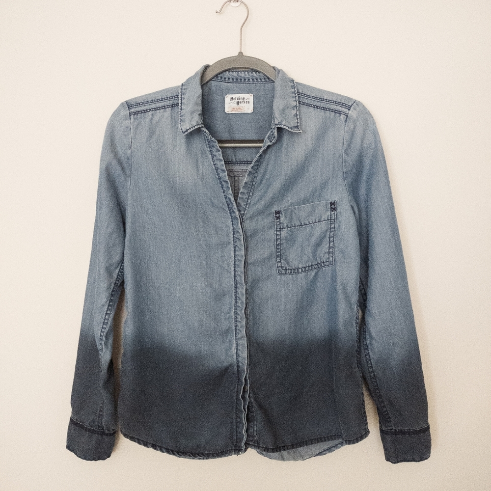 Anthro Holding Horses Chambray Ombre Button-Up Top